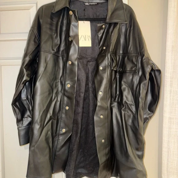 Zara Black Faux Leather Oversized Shacket - Picture 2 of 3